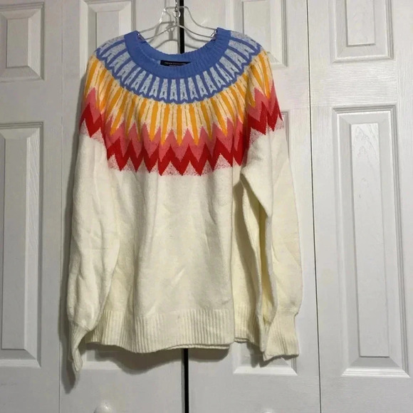 French Connection Fair Isle ivory cream NWT crewneck sweater size XL - Picture 1 of 13